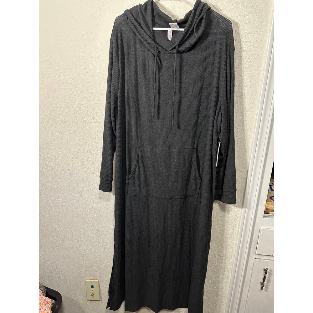 Joyspun Gray Ribbed Knit Hooded Sweater Dress in Size 3x